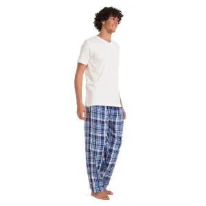 Men summer pajama set Off-white T-shirt   Blue checkered pants