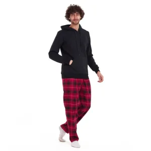 Men Winter Pajama Set Black sweatshirt  Red checkered Pants