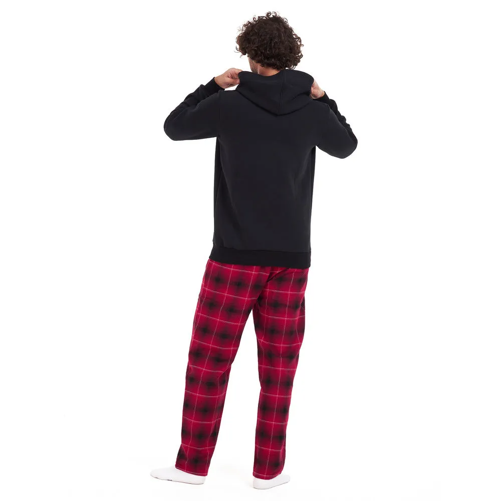 Men Winter Pajama Set Black sweatshirt  Red checkered Pants