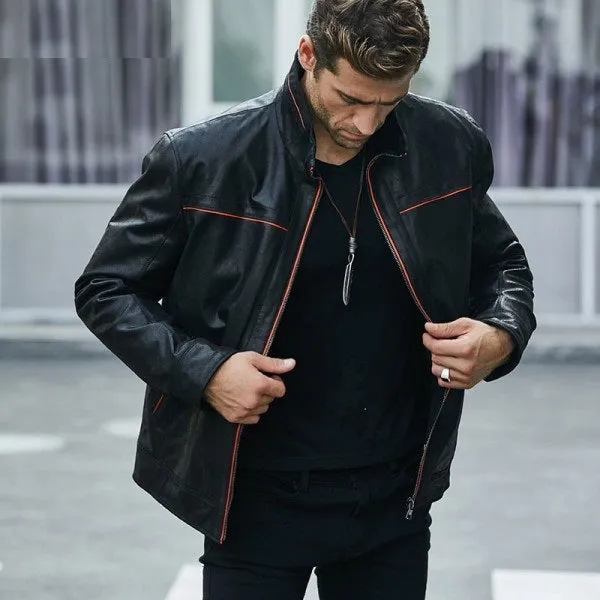 Men's Casual Vintage Black Leather Jacket