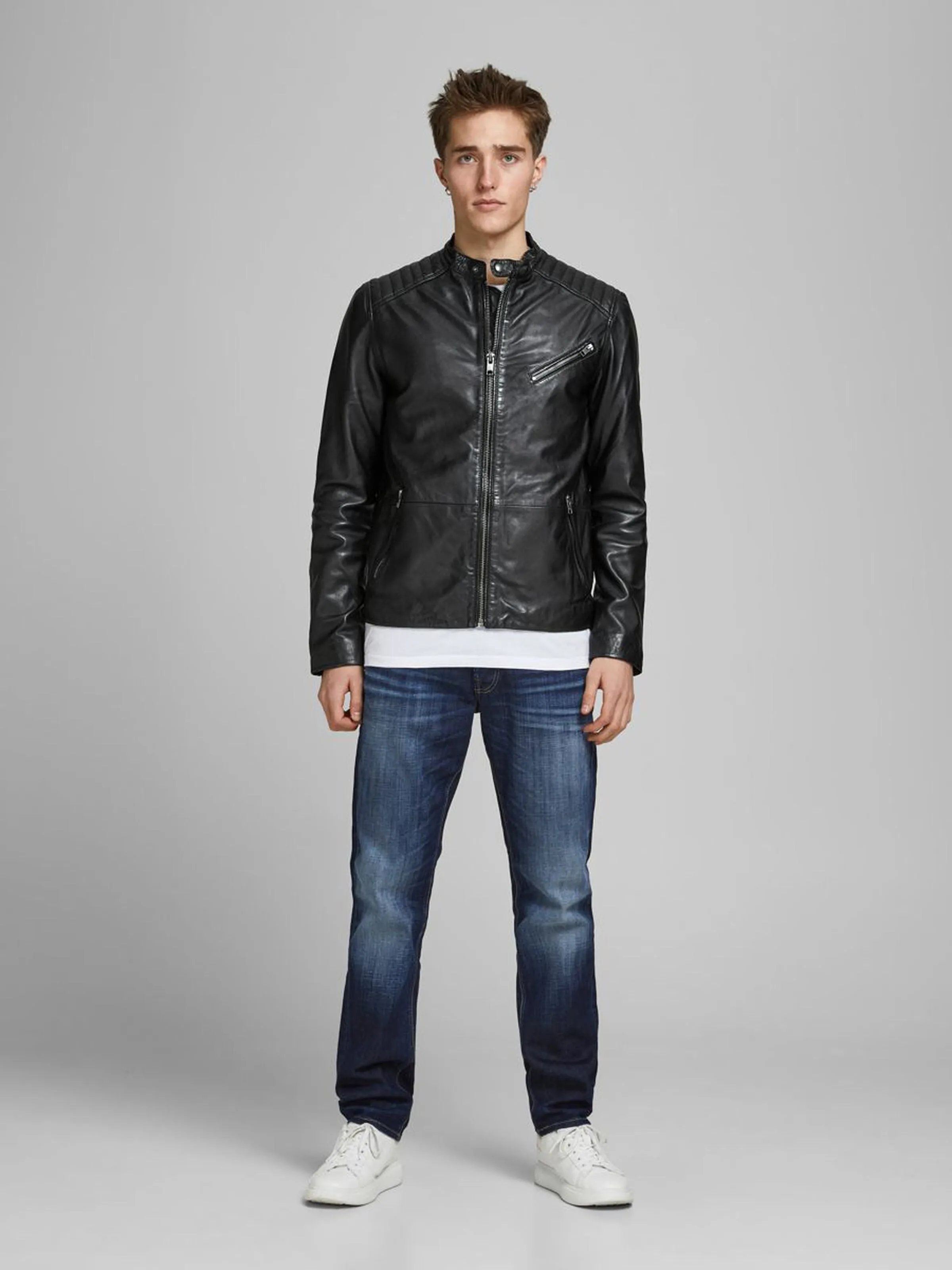 Men's Classic Bomber Black Leather Jacket