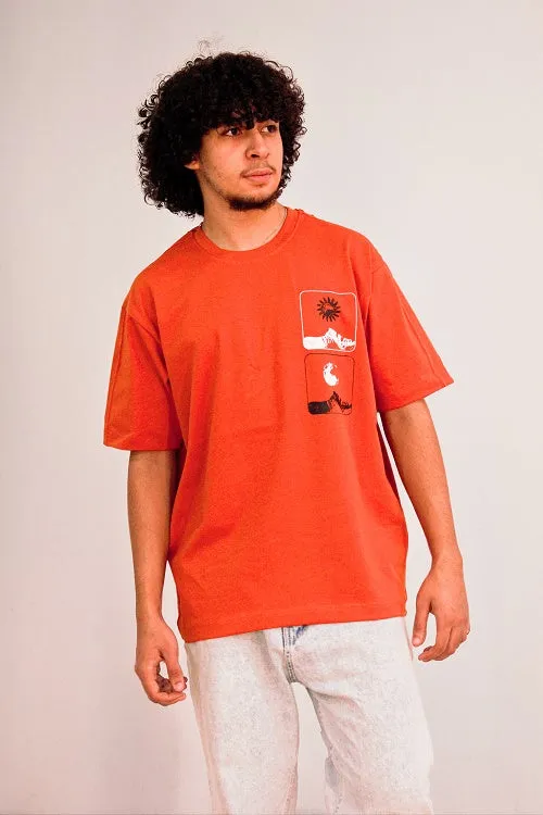 Men's Cotton oversized T-Shirt- Orange