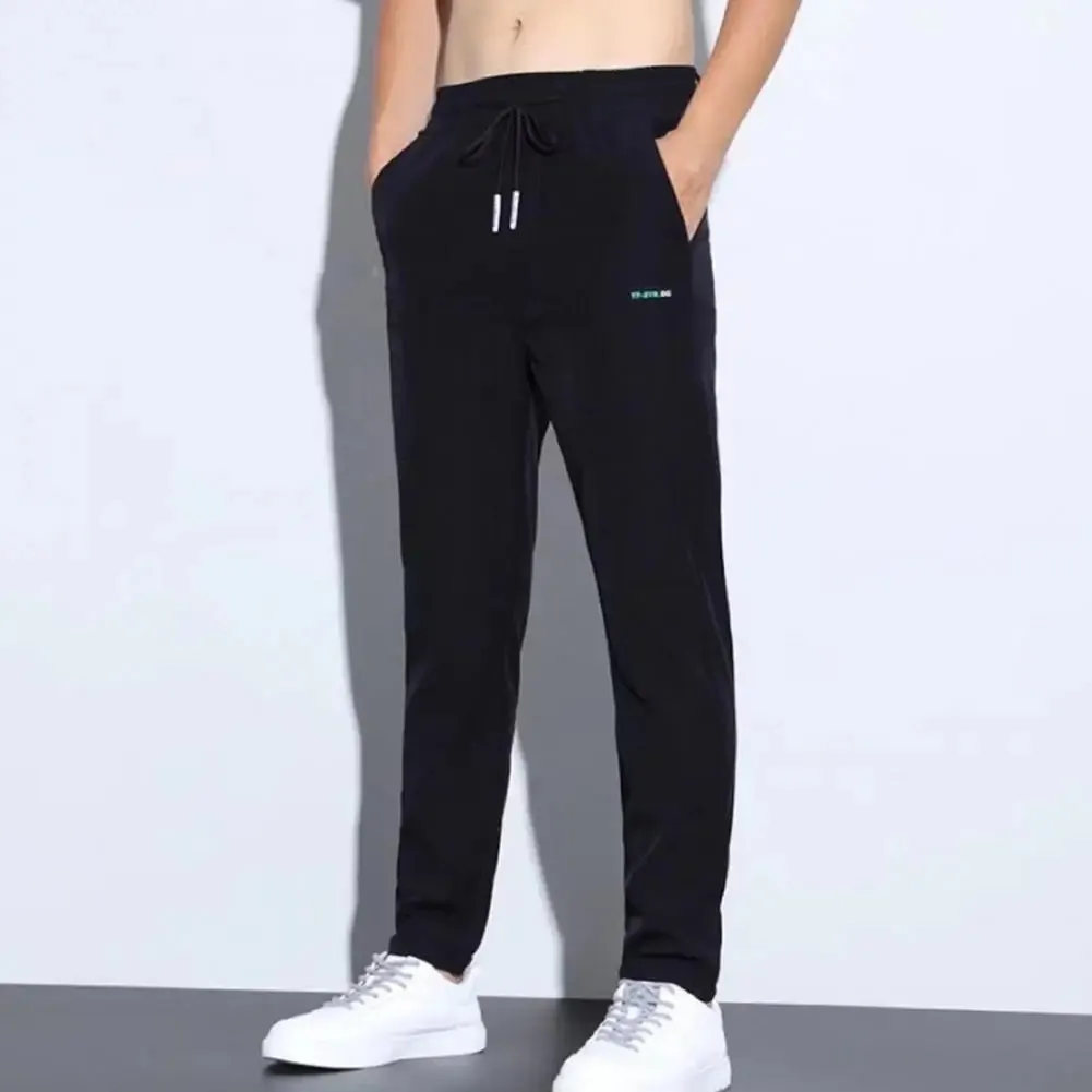 Men's Ice Silk Trousers Solid Color Mid-Waist Straight Casual Pants Thin Sports cargo pants Sweatpants Male pantalones hombre