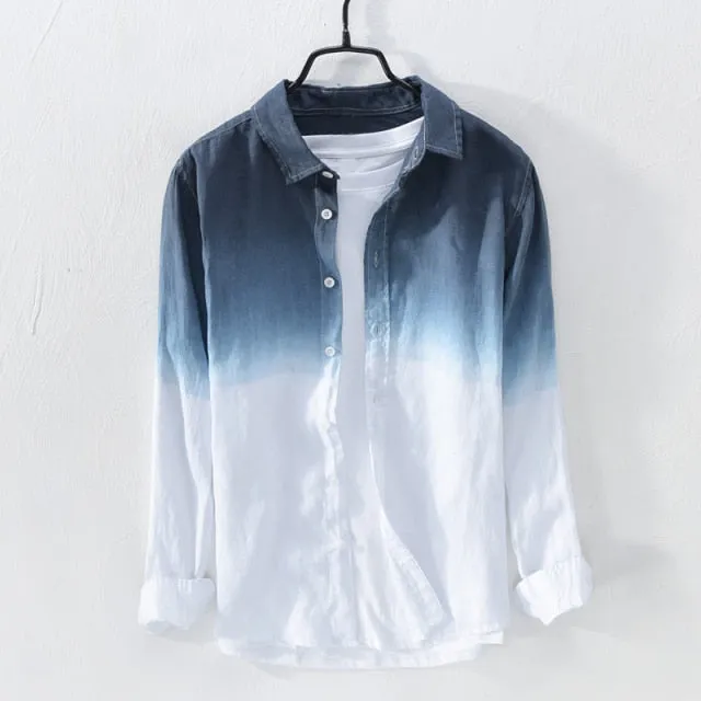 Men's Shirt Fashion Cotton Long Sleeve Hanging Dyed Gradient Button Chic High Street Men Casual Shirts Camisa S-5XL