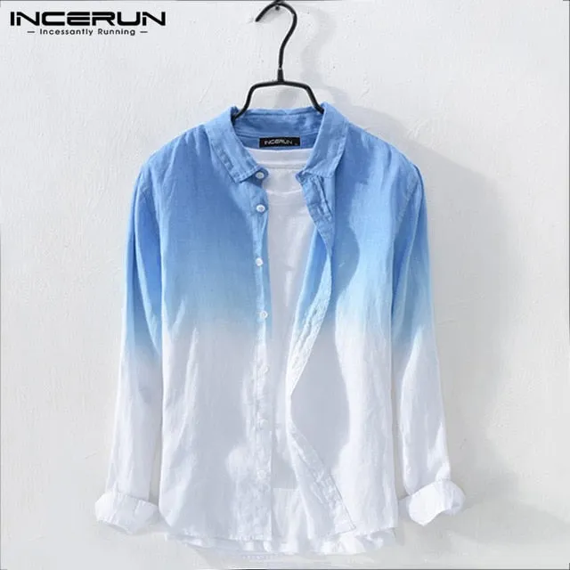 Men's Shirt Fashion Cotton Long Sleeve Hanging Dyed Gradient Button Chic High Street Men Casual Shirts Camisa S-5XL