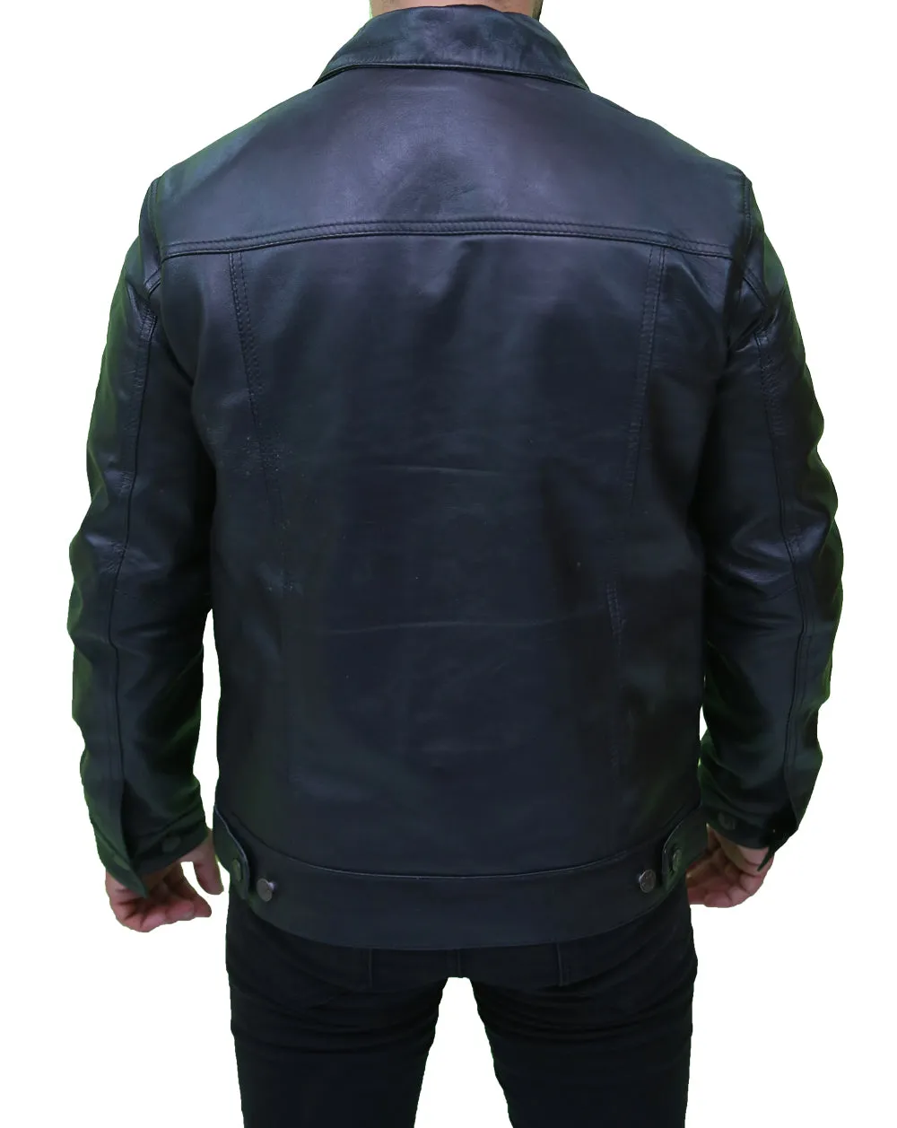 Men's Vintage Black Leather Trucker Jacket