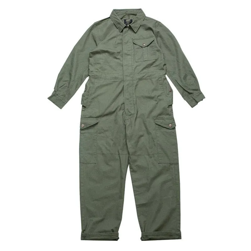 Men's Workwear Jumpsuit with Multi-Pockets and Turn Down Collar