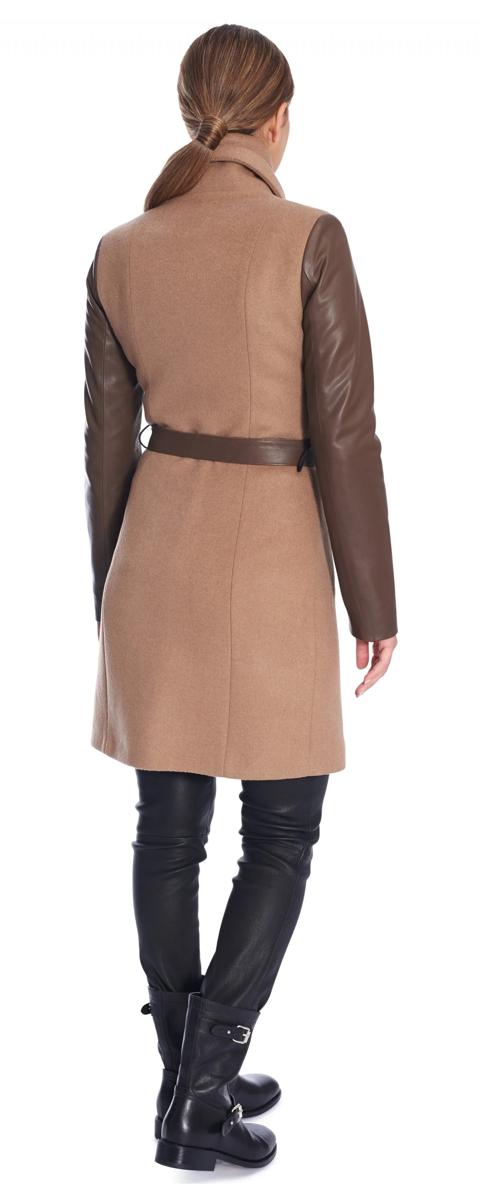 Miranda Tan Wool/Leather Coat