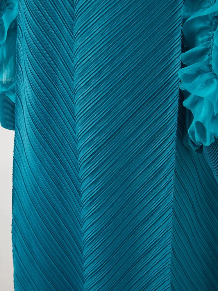 Miyake Pleated Ruffles Long Sleeve Maxi Dress