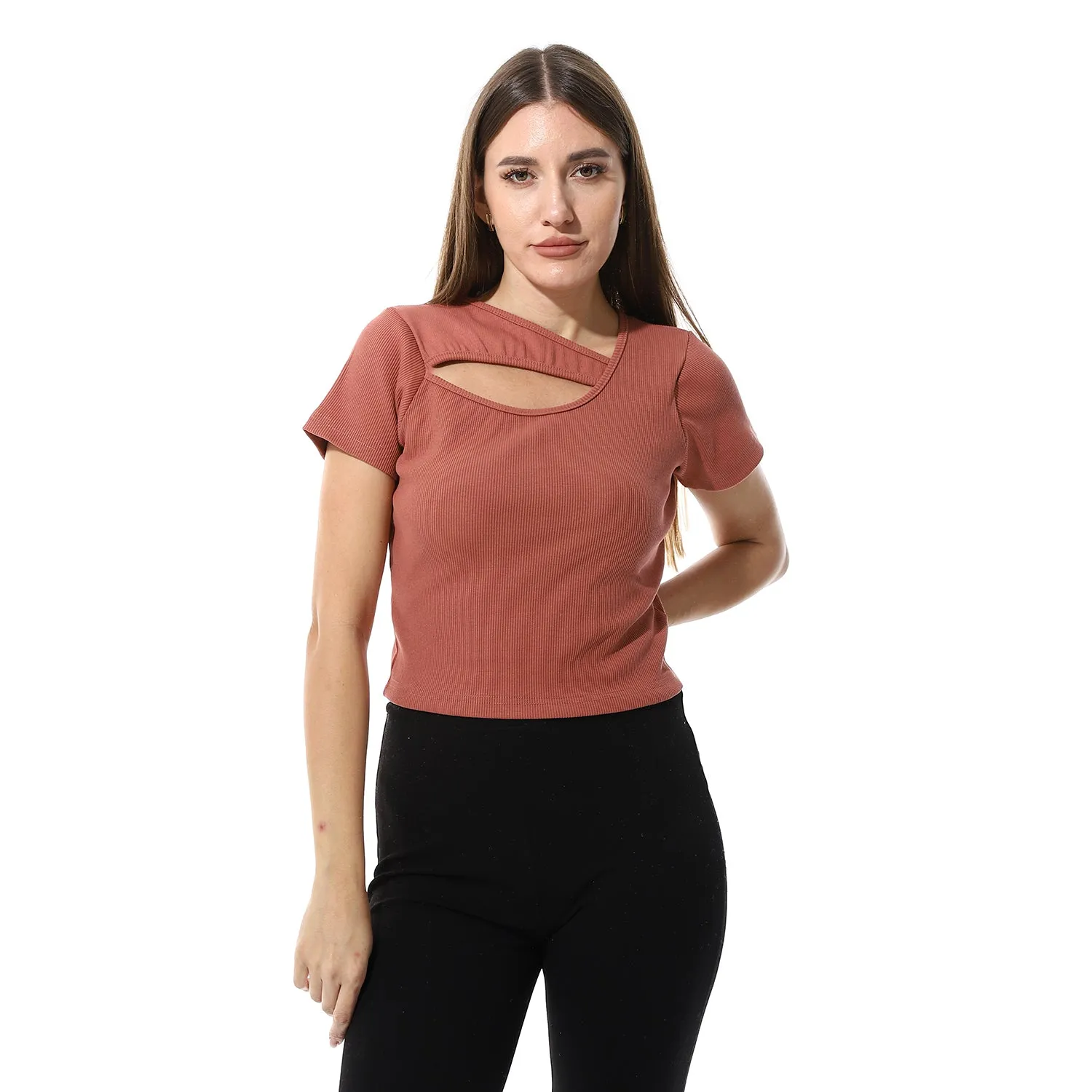 Multicolor Short Sleeves Top With Ribbed