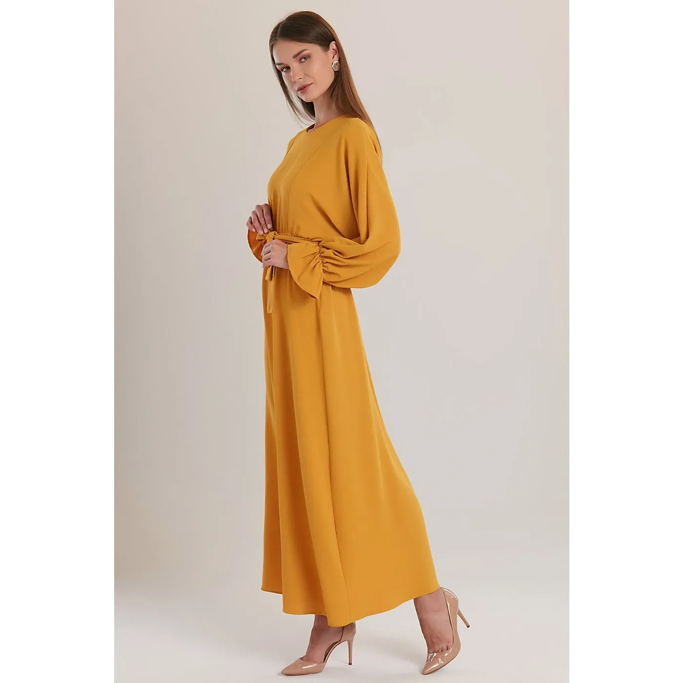 Mustard Elastic Loose Long Dress