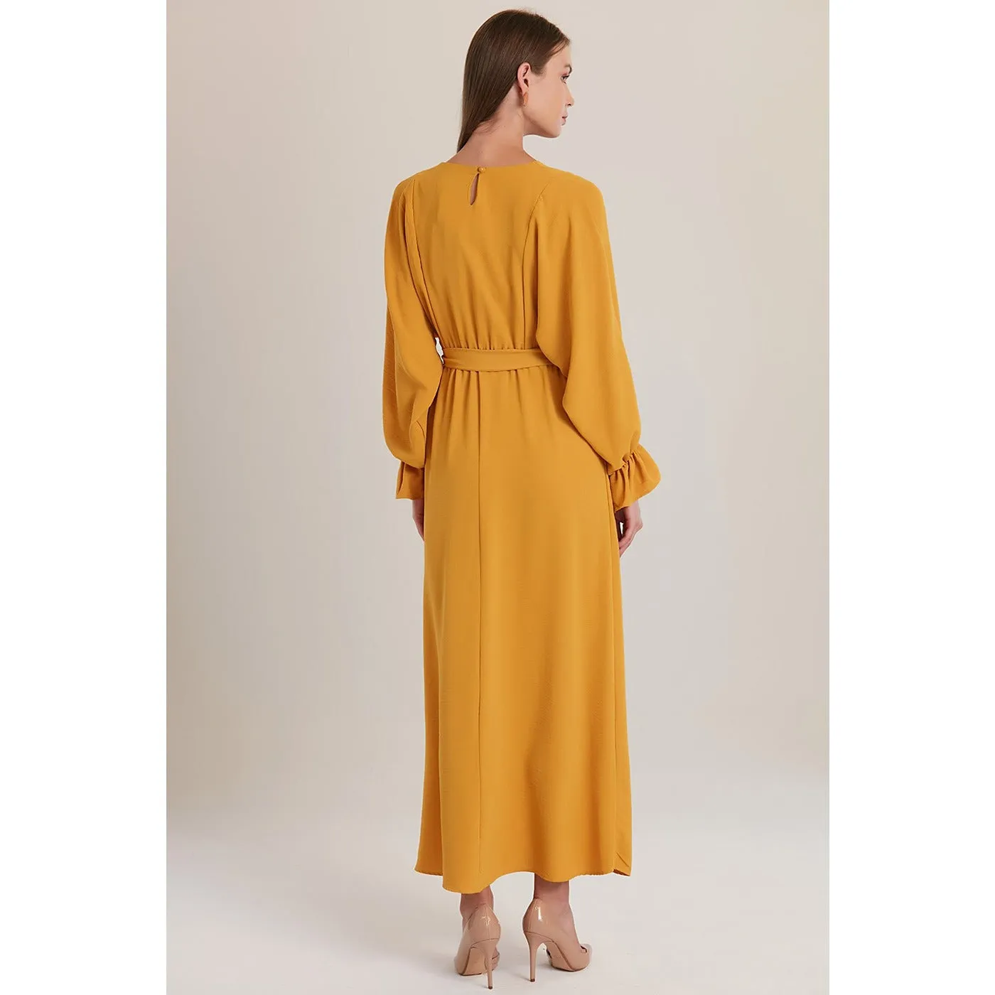 Mustard Elastic Loose Long Dress