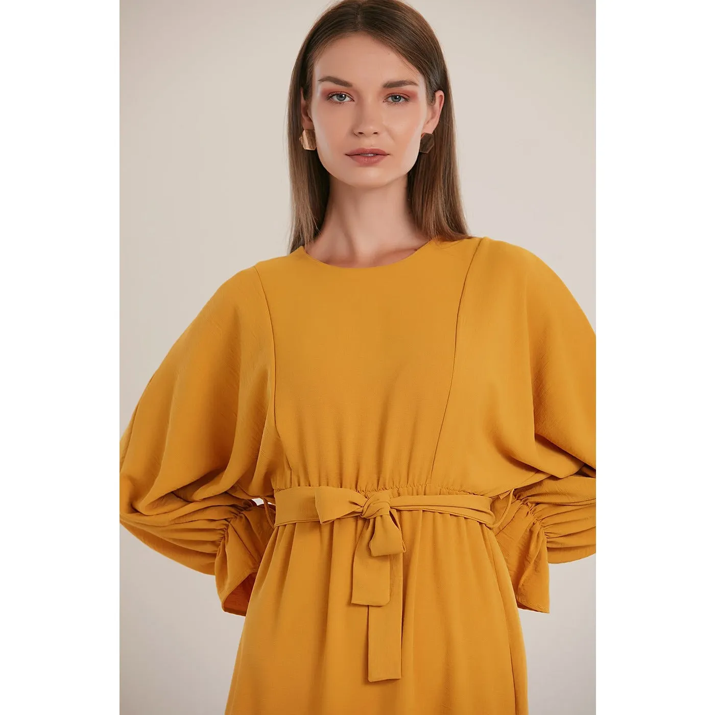 Mustard Elastic Loose Long Dress