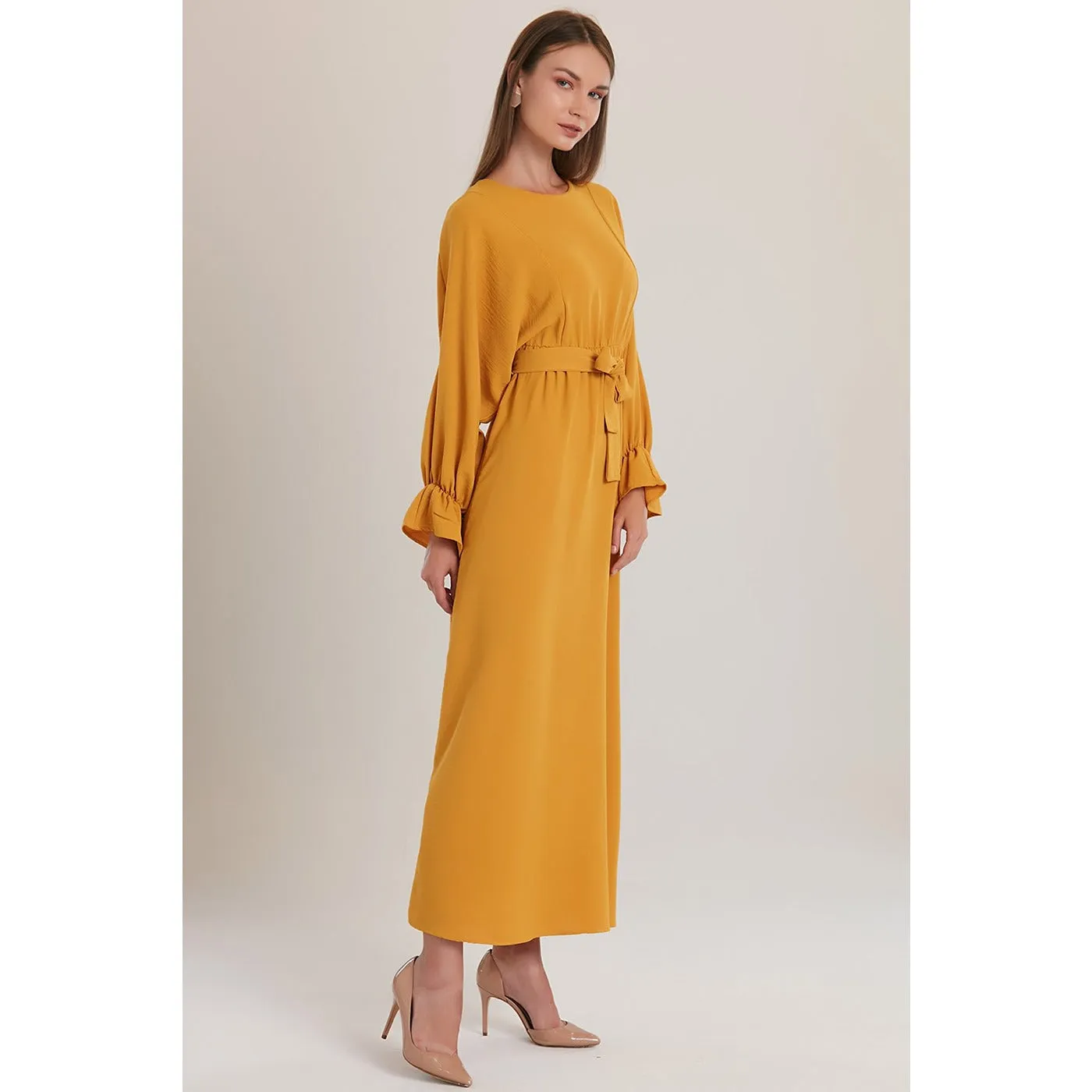 Mustard Elastic Loose Long Dress