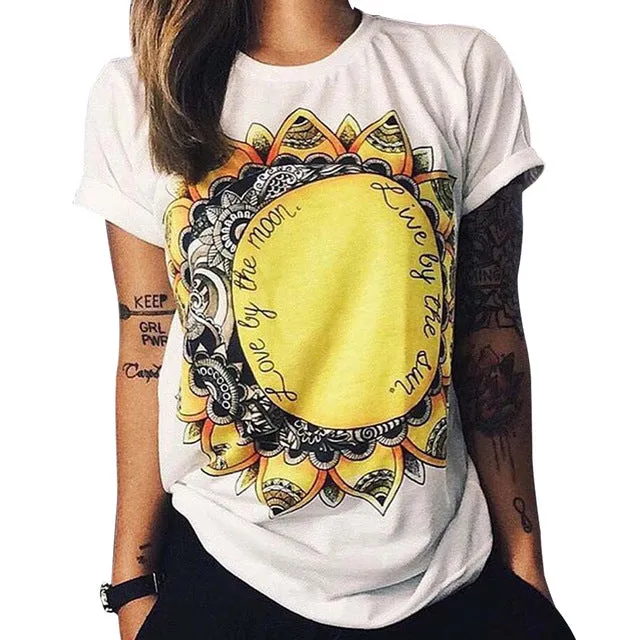 New Style Summer Fashion Women Owl/Letters /eye Print T-shirt Loose Round Neck Short-sleeved Harajuku Retro T-shirt