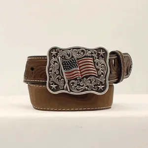 Nocona Brown Belt with Flag Buckle for Kids