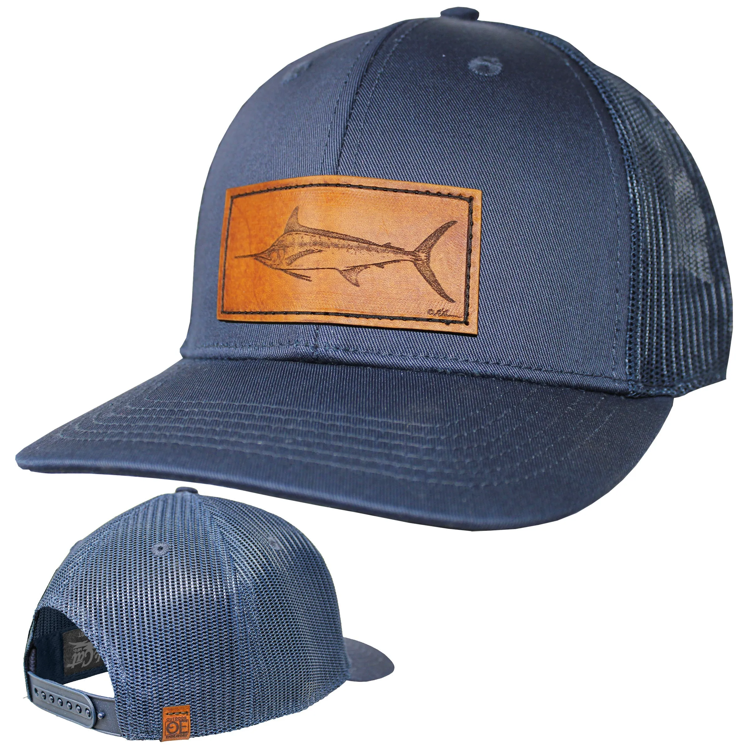 OE - Performance Trucker Hat - Blue Marlin Leather Patch