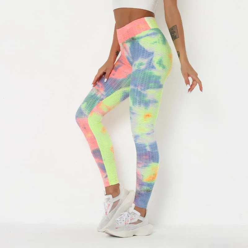 Ombre Yoga Tight-Fitting Color Blocking Print Sports Tie-Dye High Elasticity Sports Leggings