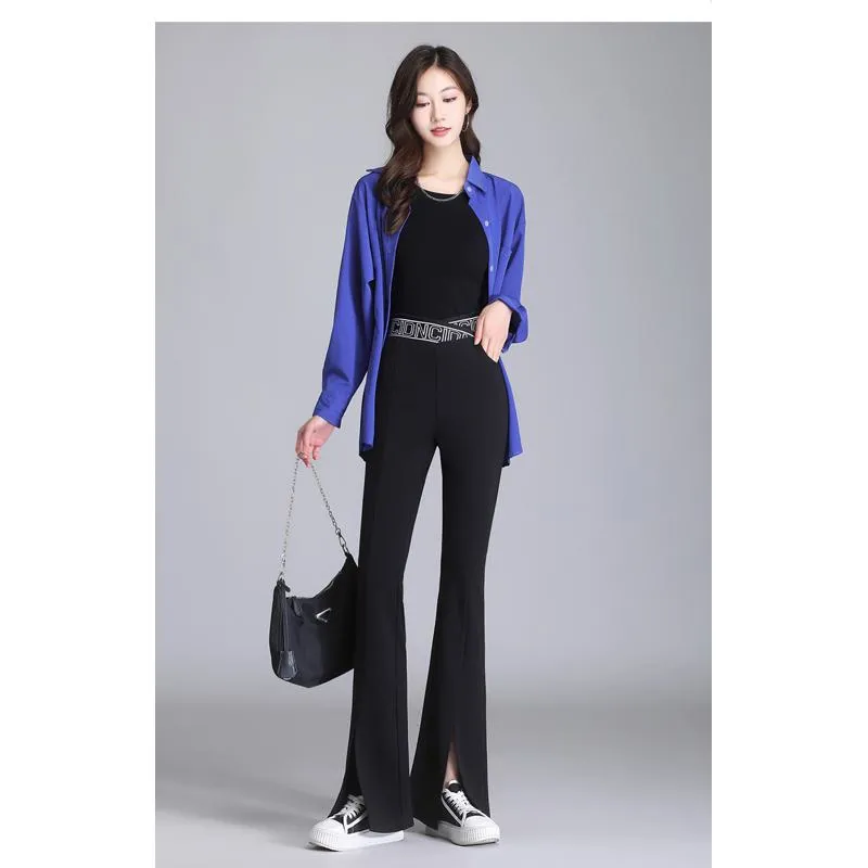 Petite Slit Bell-Bottoms Draping Split Floor-Length High-Waisted Pants