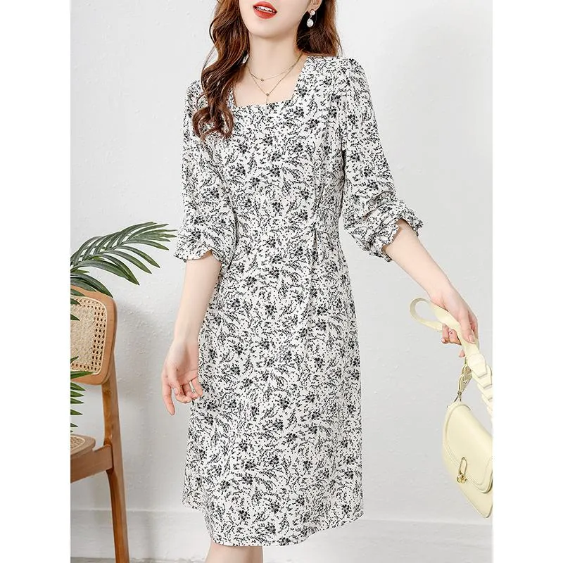 Print Midi Slimming Dress