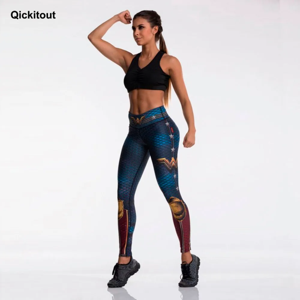 QICKITOUT  Women's Wonder Woman Print Athletic Active Wear Leggings