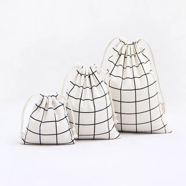 Raged Sheep Fashion Drawstring Cotton Grocery Shopping Bags Folding Lattice Shopping Cart Eco Grab Reusable Bag Feeding Bottle