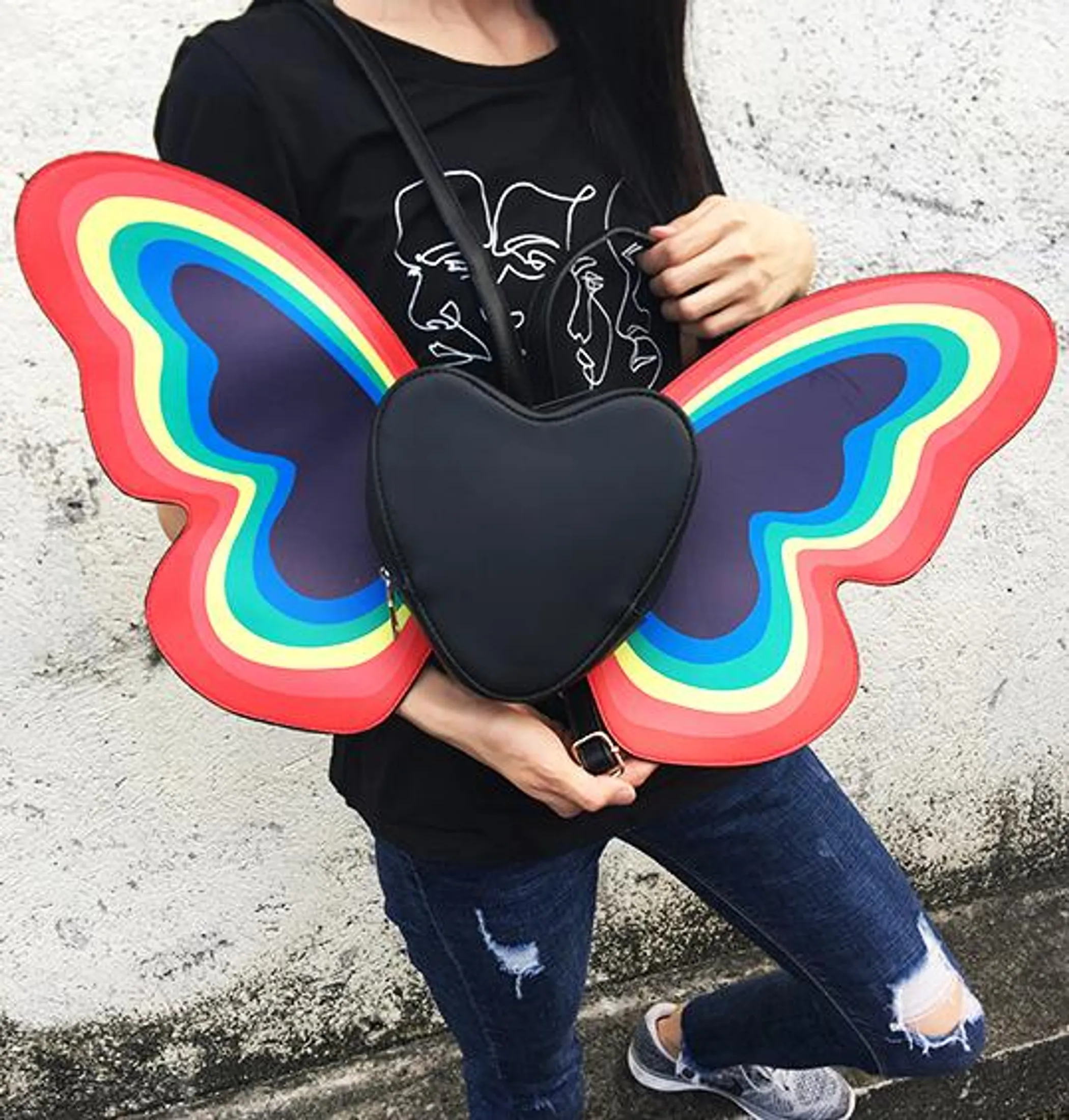 Rainbow Butterfly Wings Heart Backpack