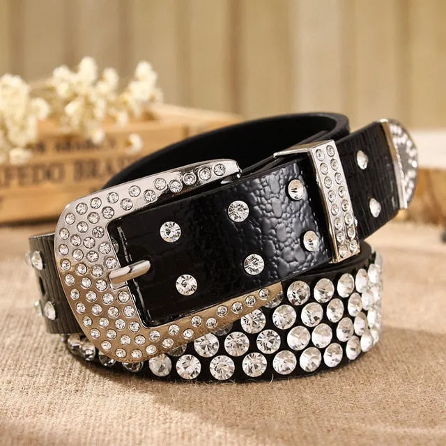 Rhinestone Luxury Designer Genuine Leather Belt