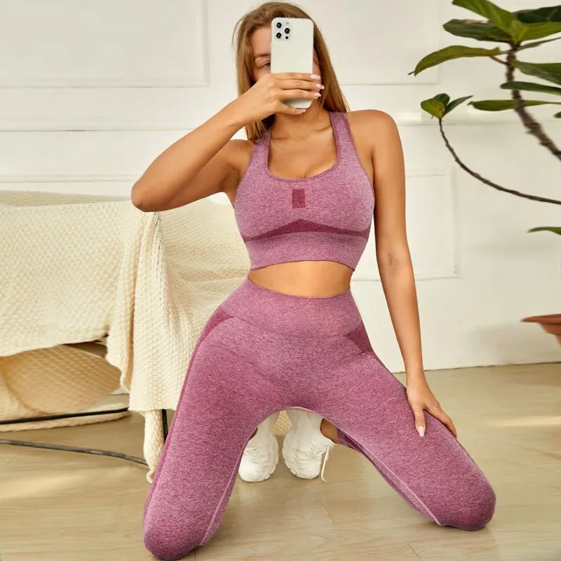 Seamless Yoga Suit Sports Color Block Running Hollowed-Out Sports Set