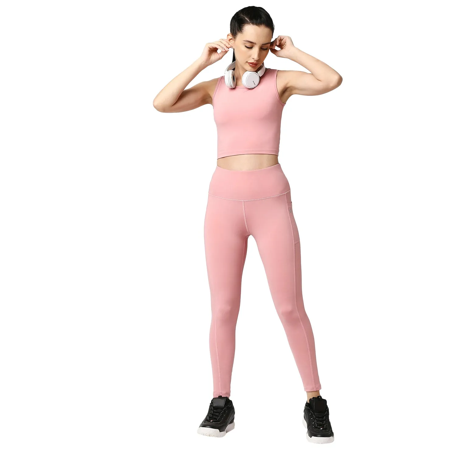 Set of Sleeveless Sports Crop Top and High Waist Ankle Length Sports Leggings With Pockets Set AT-5 AT-2