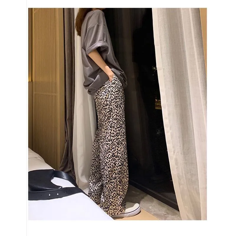 Slimming Straight Plus Versatile Leopard Print High-Waisted Pants