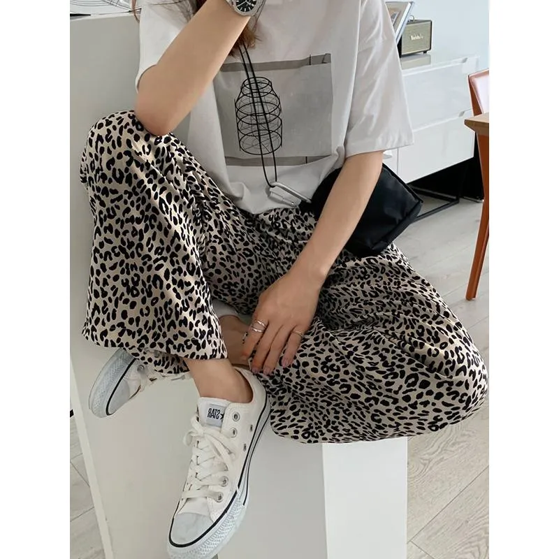 Slimming Straight Plus Versatile Leopard Print High-Waisted Pants