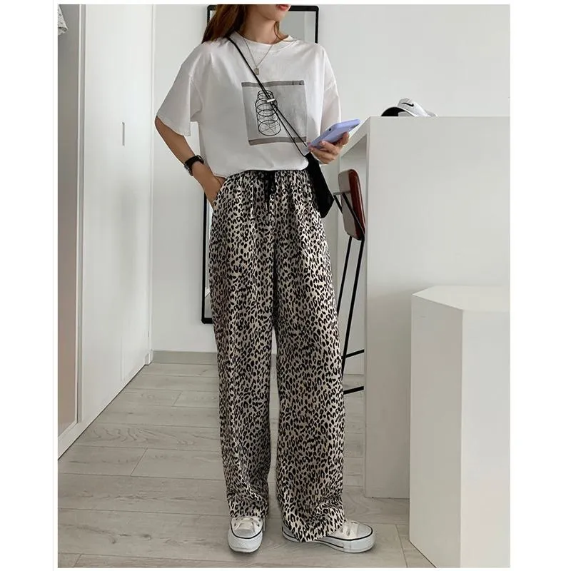 Slimming Straight Plus Versatile Leopard Print High-Waisted Pants