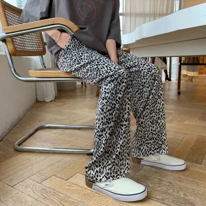 Slimming Straight Plus Versatile Leopard Print High-Waisted Pants