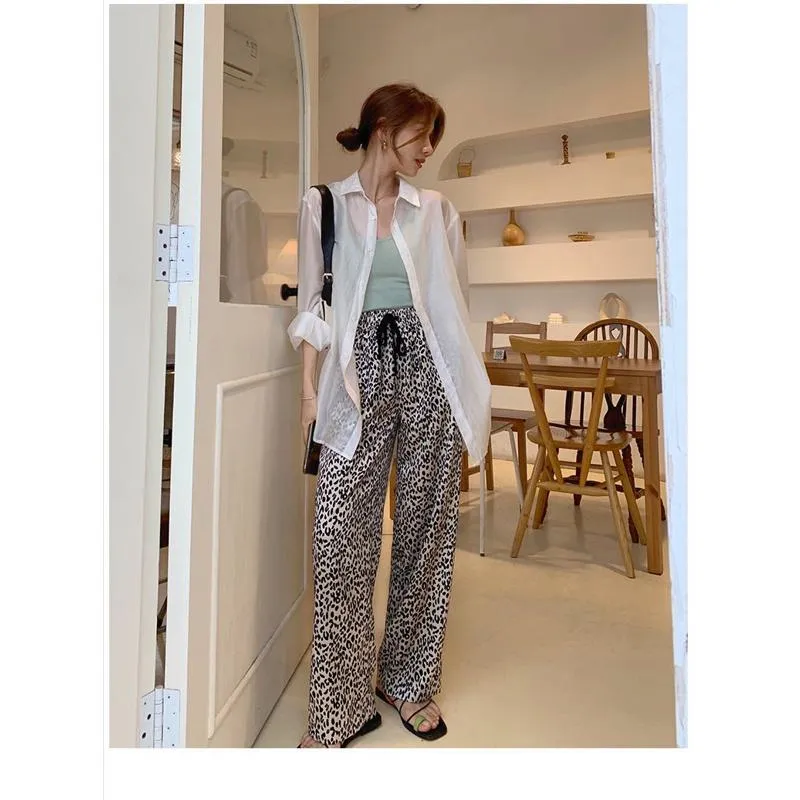 Slimming Straight Plus Versatile Leopard Print High-Waisted Pants