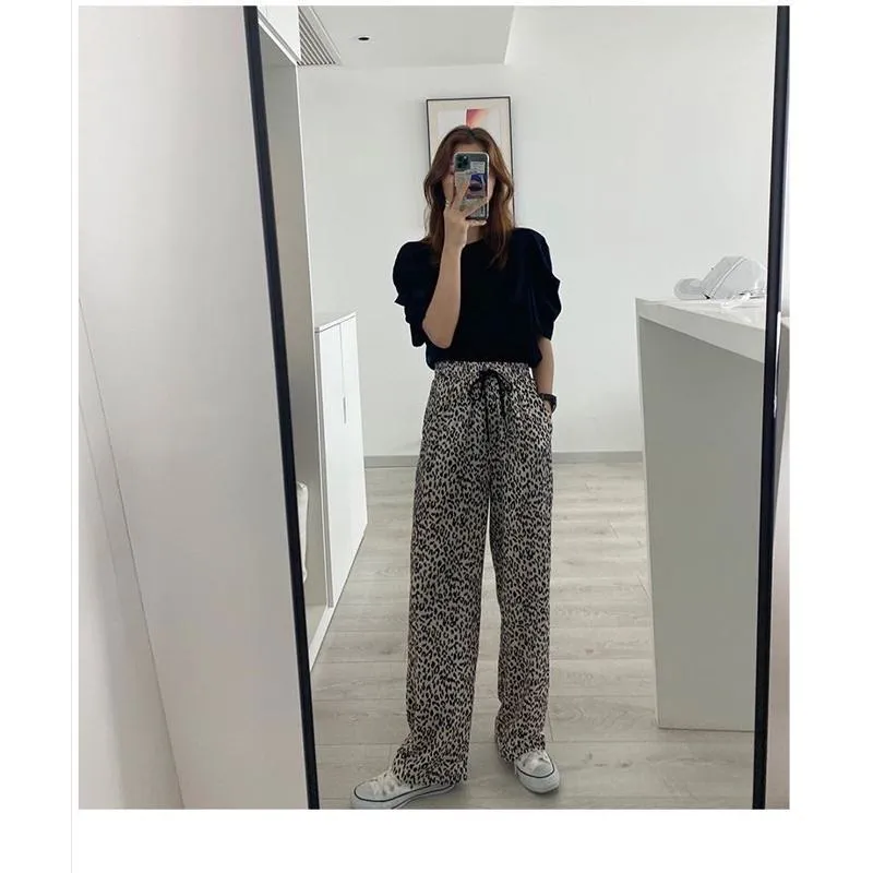 Slimming Straight Plus Versatile Leopard Print High-Waisted Pants