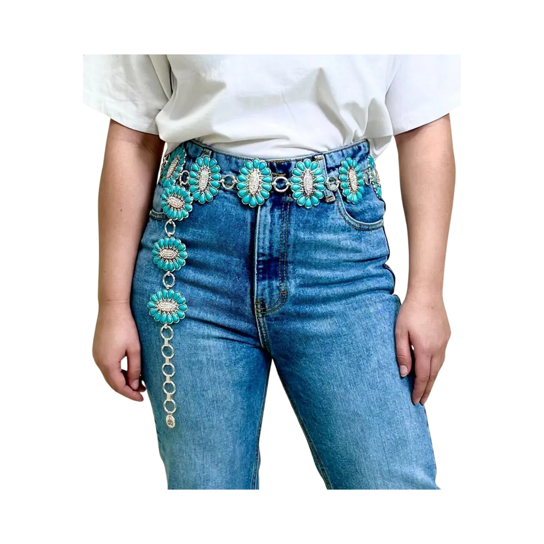 Southern Grace Women's Silver And Turquoise Belt