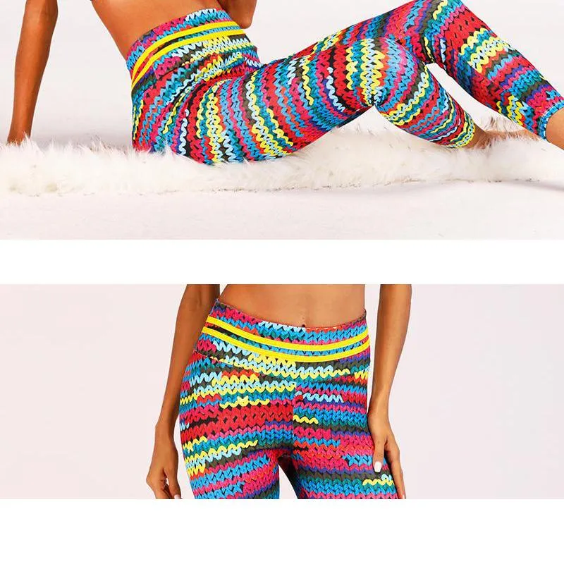 Sports Rainbow Elasticity Yoga Stripe Fitness Sports Leggings