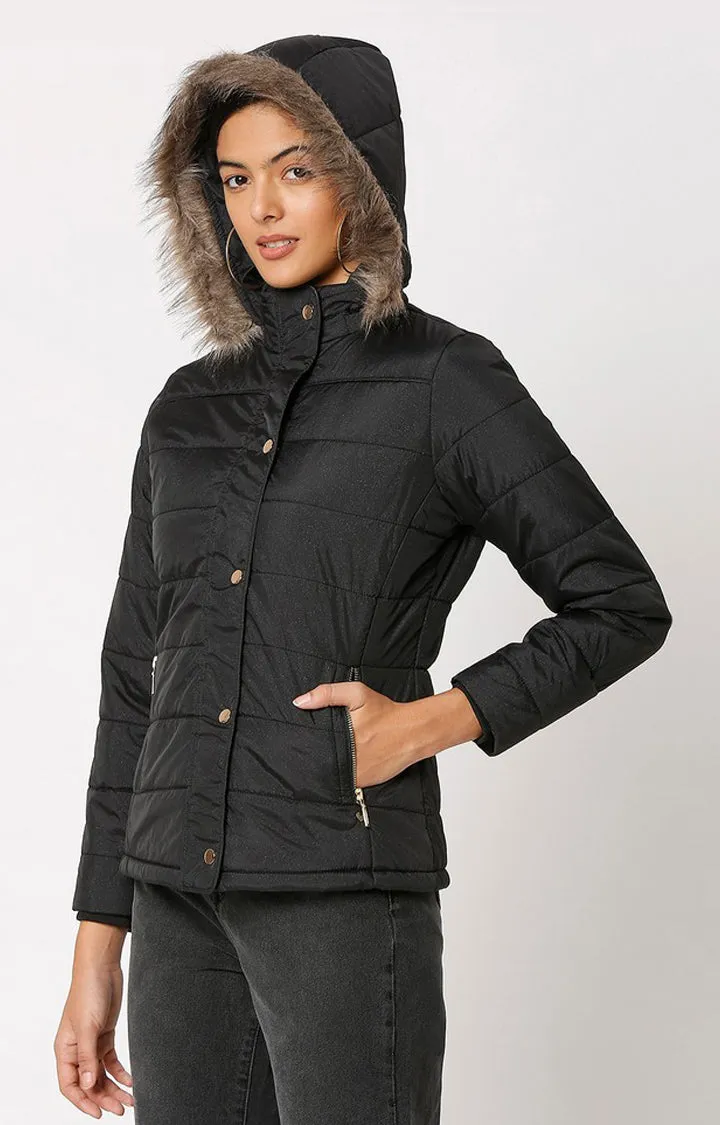 Spykar Black Polyester Full Sleeve Casual Jacket For Women