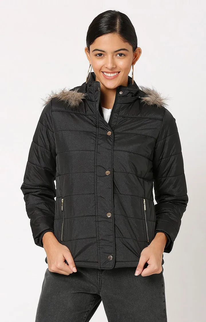 Spykar Black Polyester Full Sleeve Casual Jacket For Women