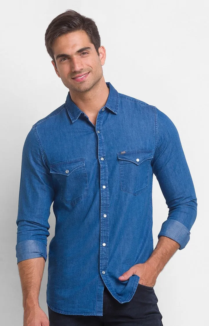 Spykar Men Blue Slim Fit Casual Shirt