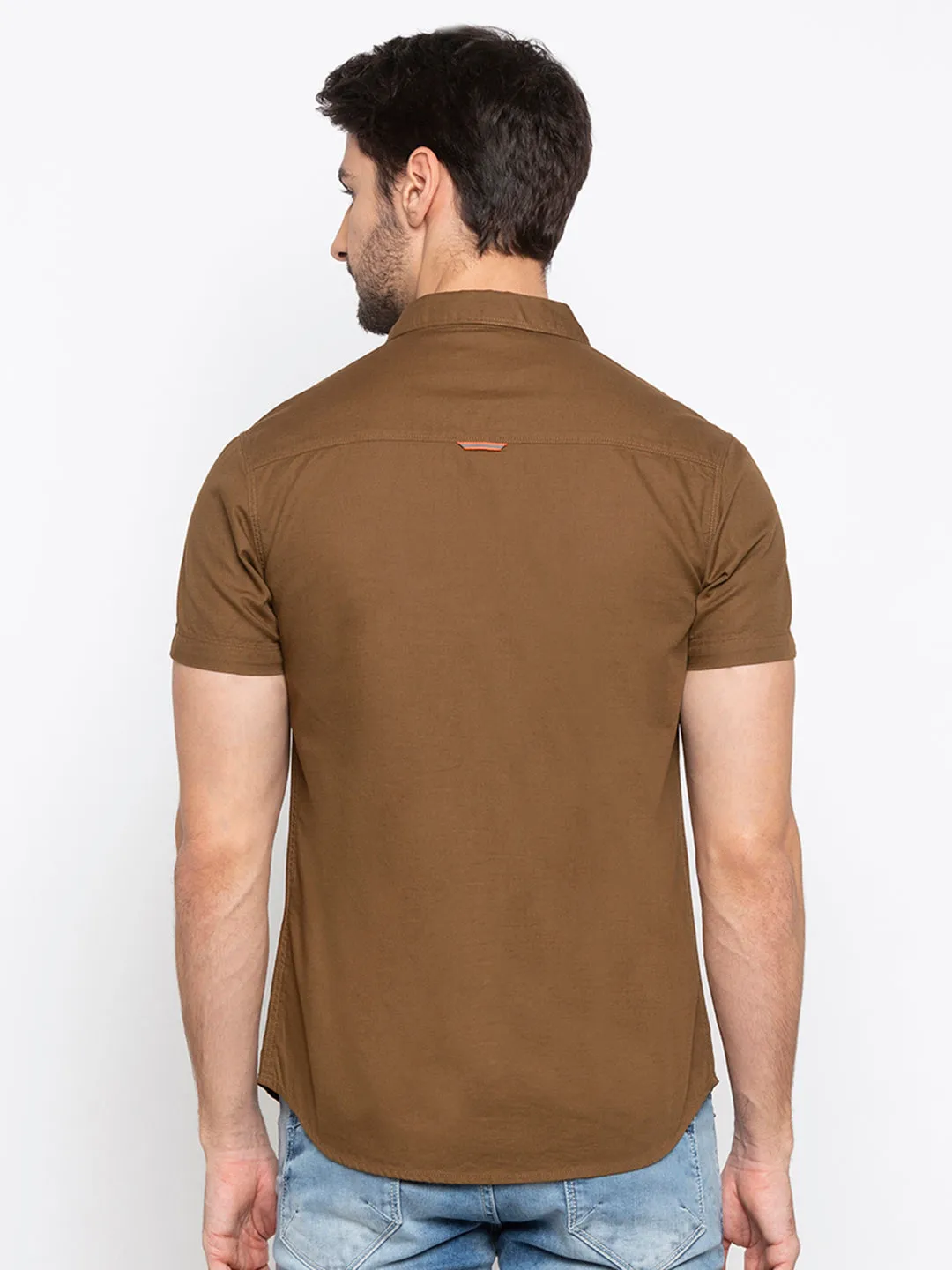 Spykar Men Brown Solid Casual Shirt