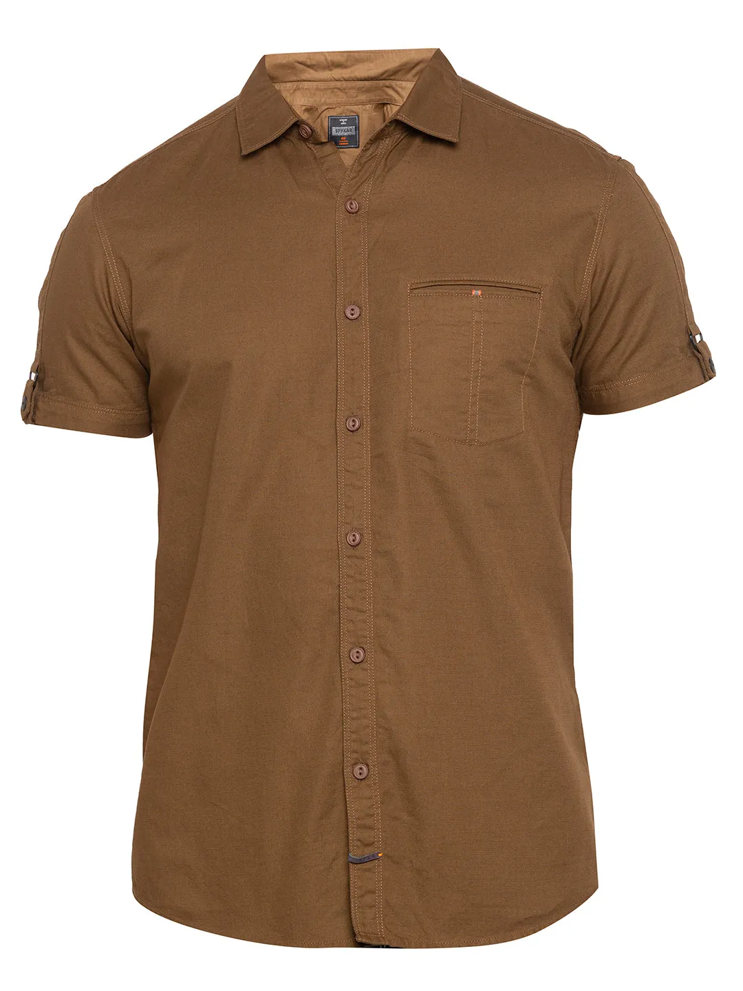 Spykar Men Brown Solid Casual Shirt