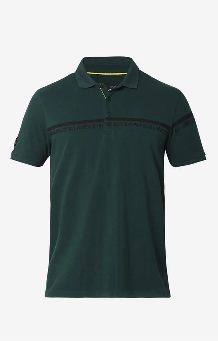 Spykar Men Green Cotton Plain Polo T-Shirt