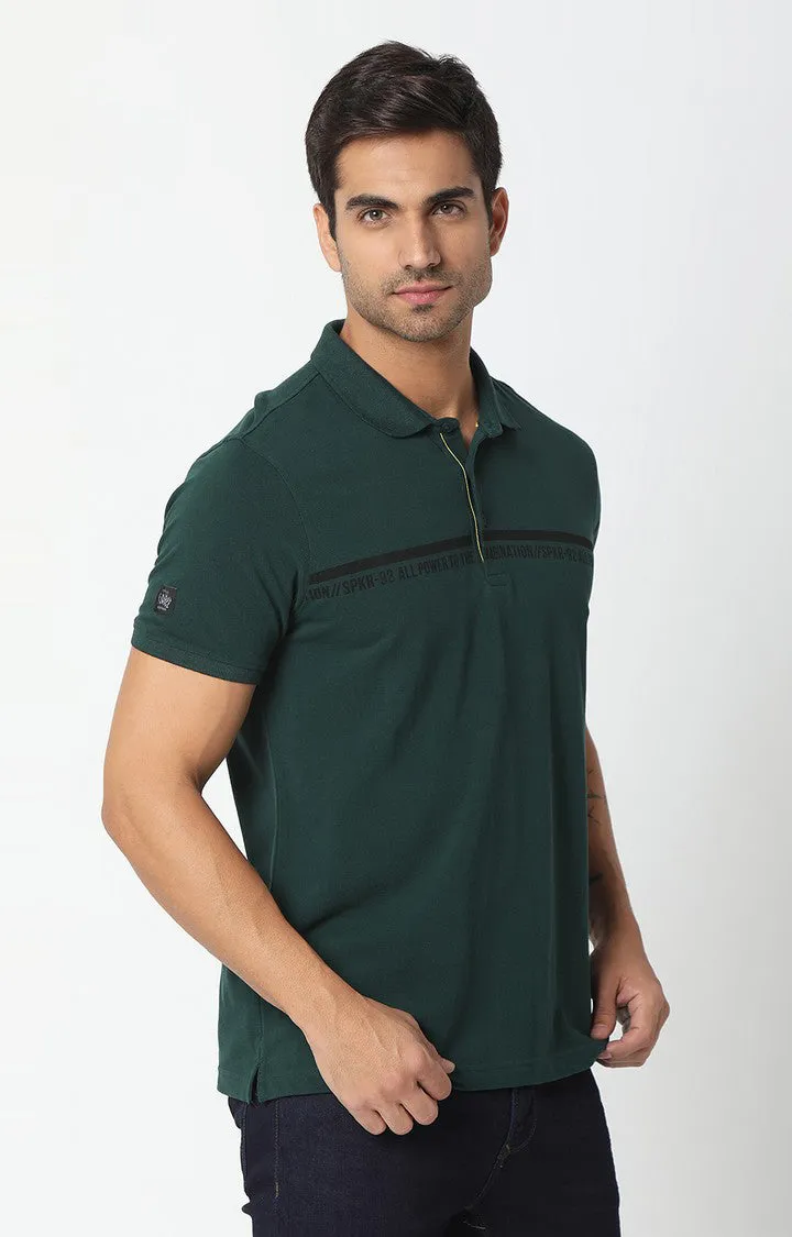 Spykar Men Green Cotton Plain Polo T-Shirt