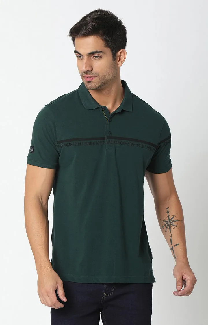 Spykar Men Green Cotton Plain Polo T-Shirt