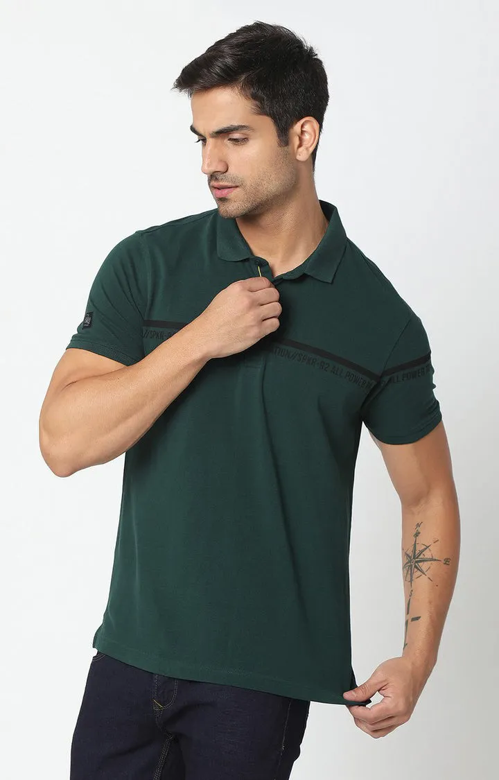 Spykar Men Green Cotton Plain Polo T-Shirt