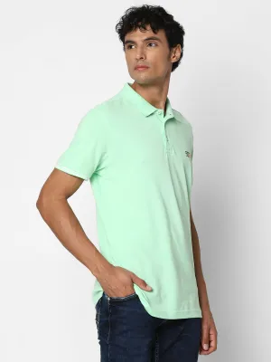 Spykar Men Mint Green Regular Fit Half Sleeve Plain Polo Tshirt