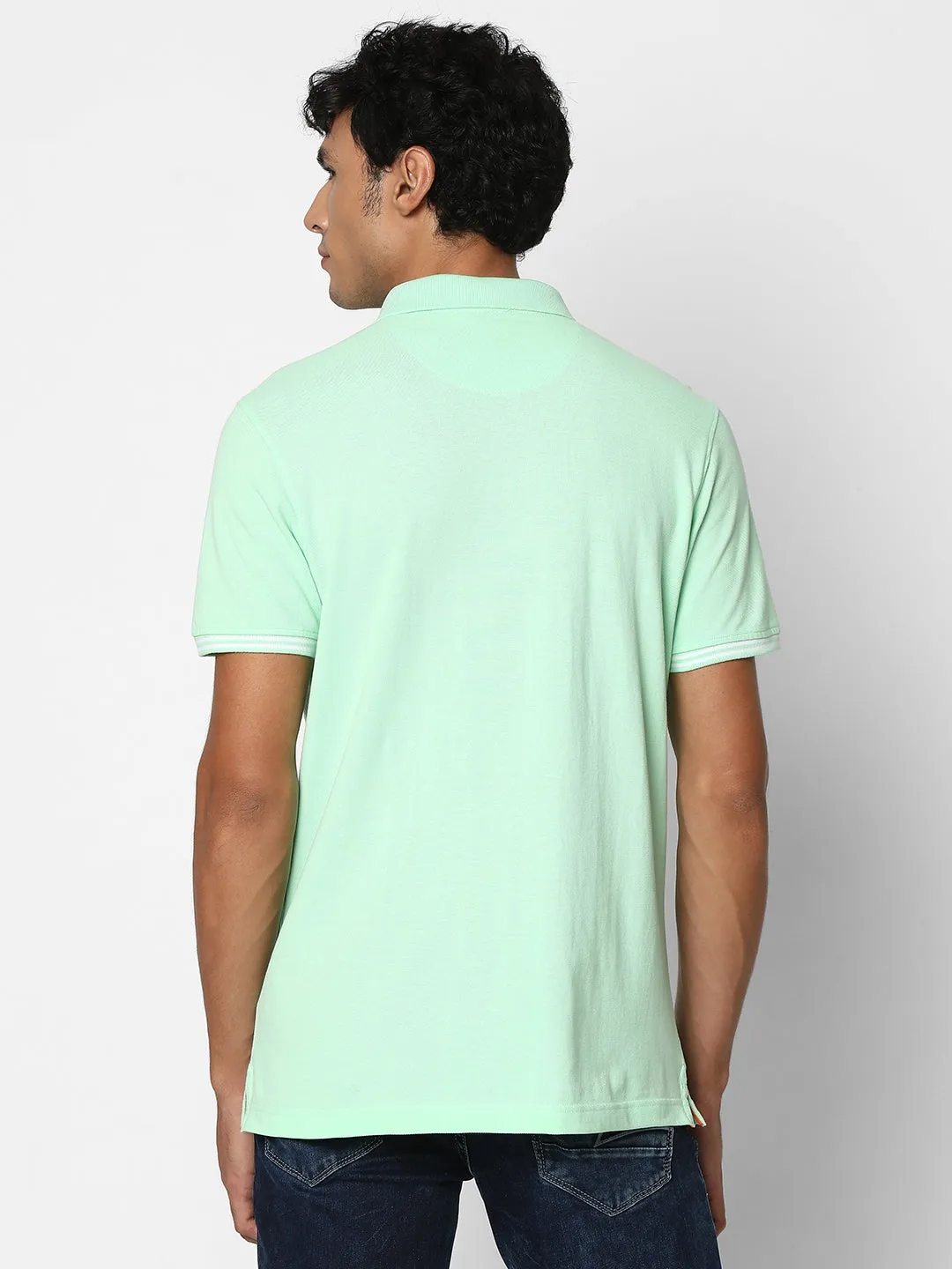 Spykar Men Mint Green Regular Fit Half Sleeve Plain Polo Tshirt