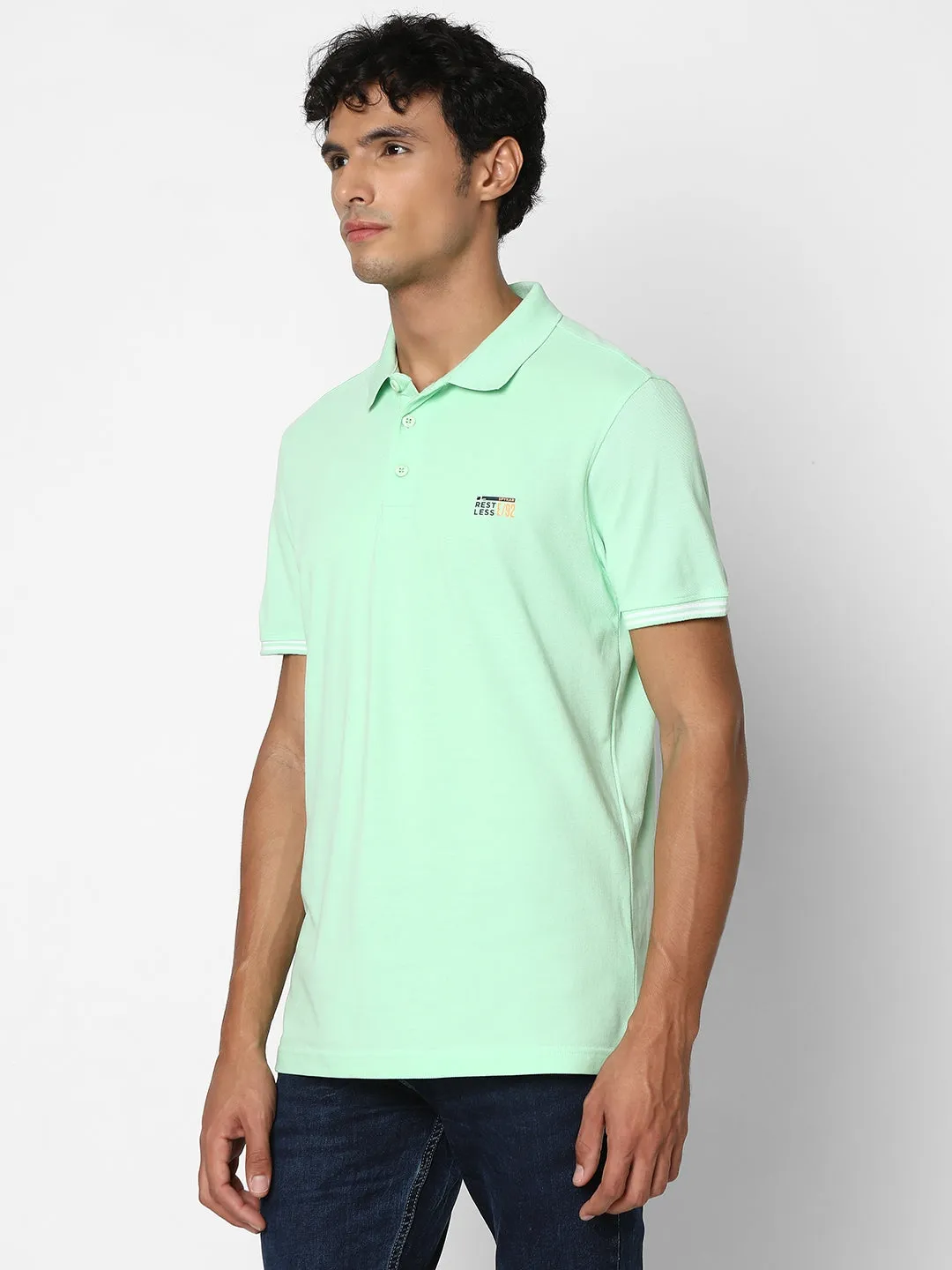 Spykar Men Mint Green Regular Fit Half Sleeve Plain Polo Tshirt